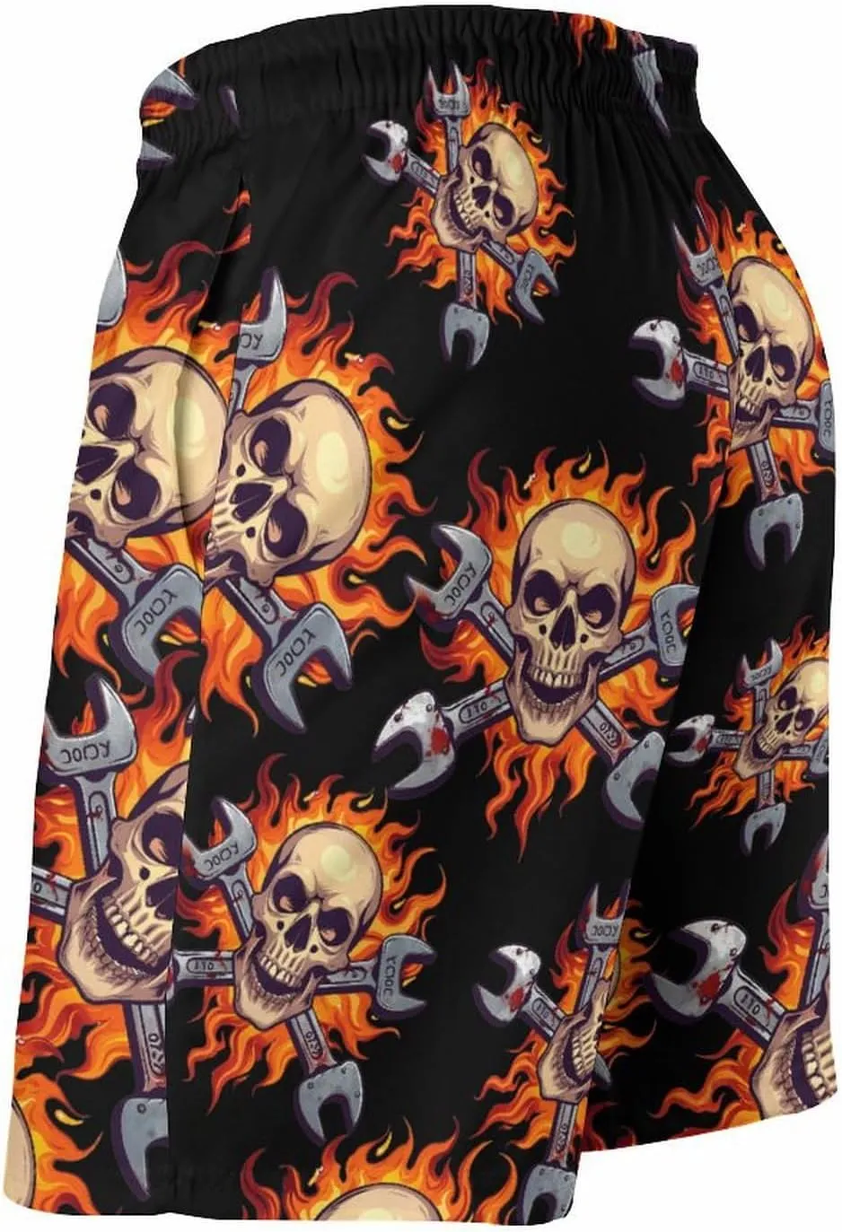 Skull Wrench Flames Mechanic Men's Swim Trunks Quick Dry Board Shorts Breathable Summer Beach Shorts Bathing Suits