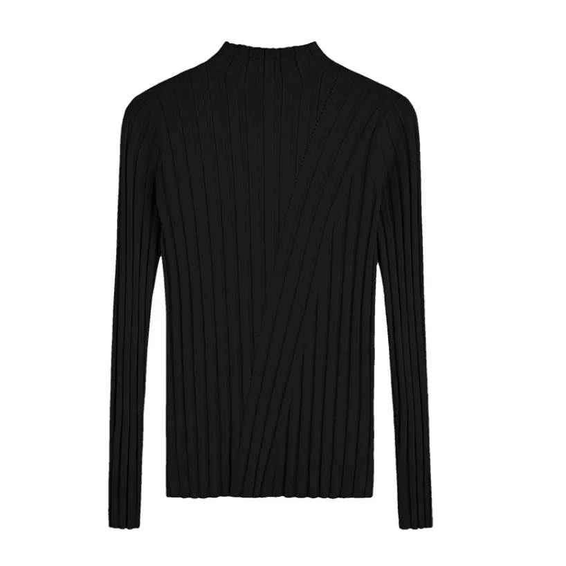 Slimming Half-Height Collar Women Tops Korean Long Sleeved Sweater
