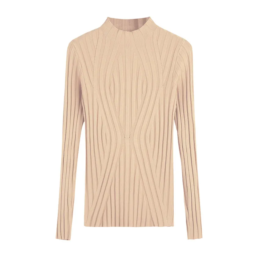 Slimming Half-Height Collar Women Tops Korean Long Sleeved Sweater