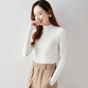 Slimming Half-Height Collar Women Tops Korean Long Sleeved Sweater