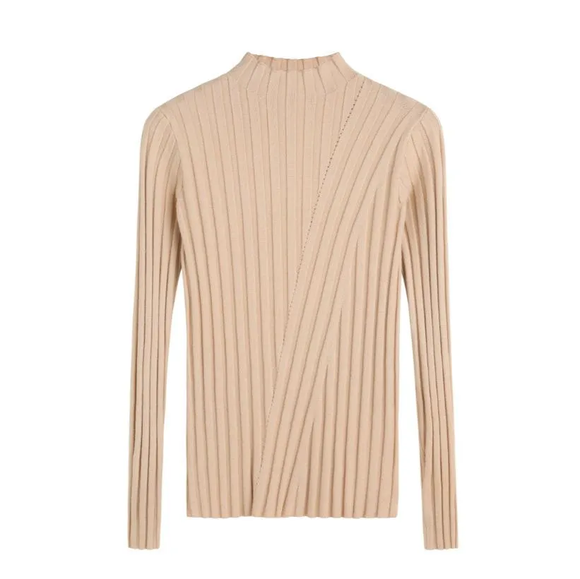 Slimming Half-Height Collar Women Tops Korean Long Sleeved Sweater
