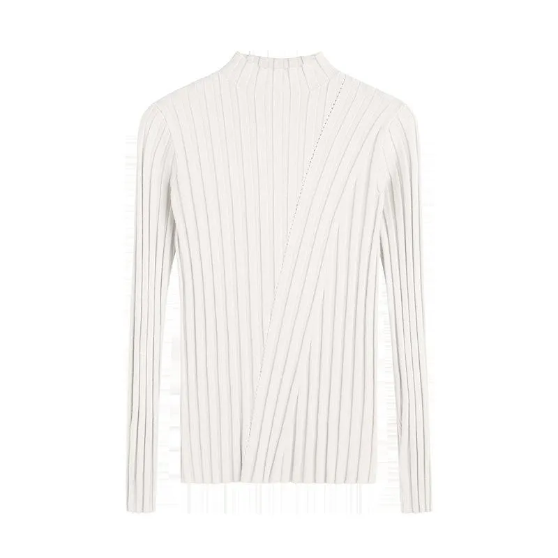 Slimming Half-Height Collar Women Tops Korean Long Sleeved Sweater
