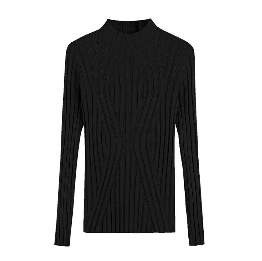 Slimming Half-Height Collar Women Tops Korean Long Sleeved Sweater