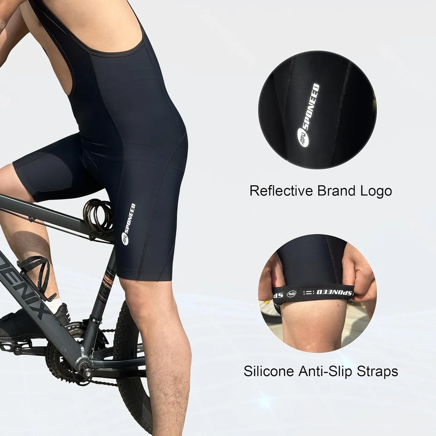 sponeed Cycling Bib Shorts Men Biker Bibs for Men Padded Breathable Racing Shorts UPF 50 