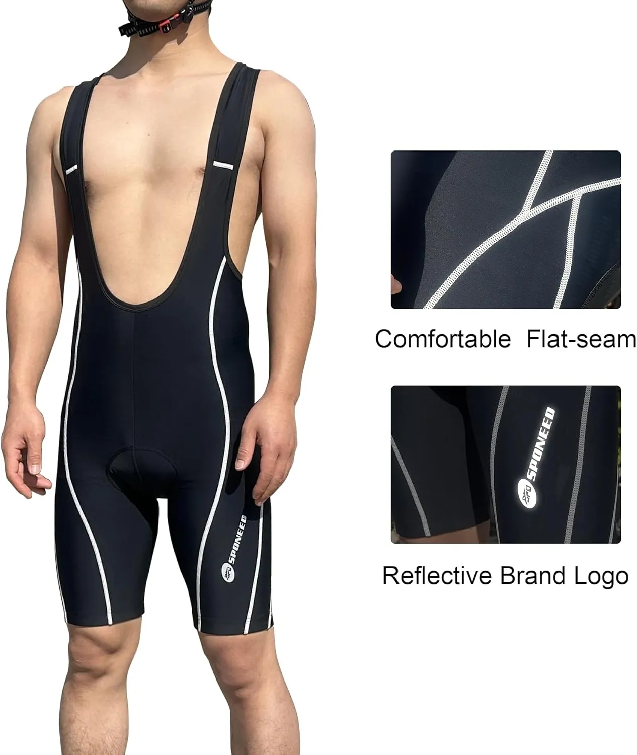 sponeed Cycling Bib Shorts Men Biker Bibs for Men Padded Breathable Racing Shorts UPF 50 