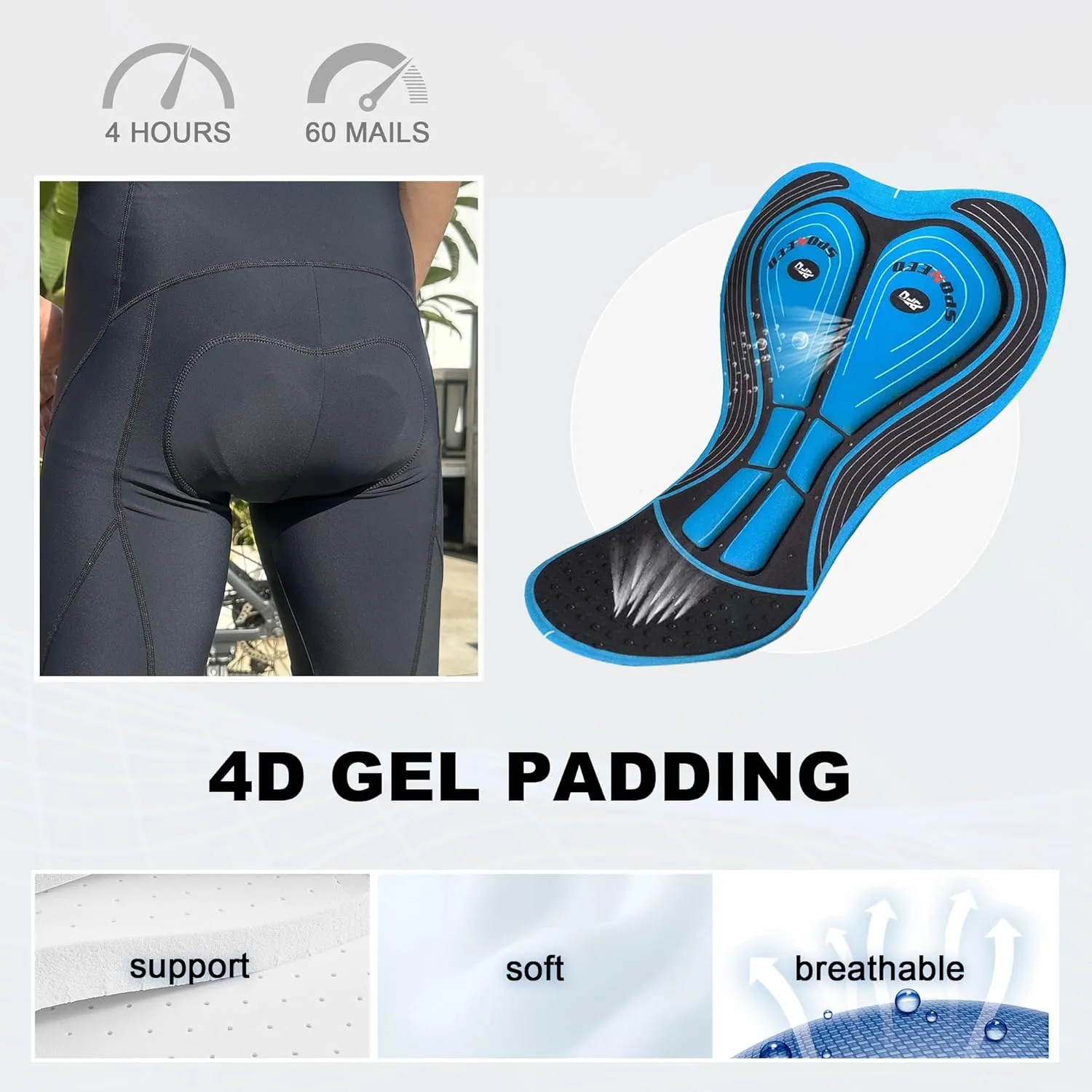 sponeed Cycling Bib Shorts Men Biker Bibs for Men Padded Breathable Racing Shorts UPF 50 
