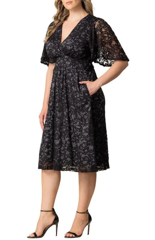 Starry Sequined Lace Cocktail Dress - Plus