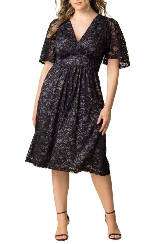 Starry Sequined Lace Cocktail Dress - Plus