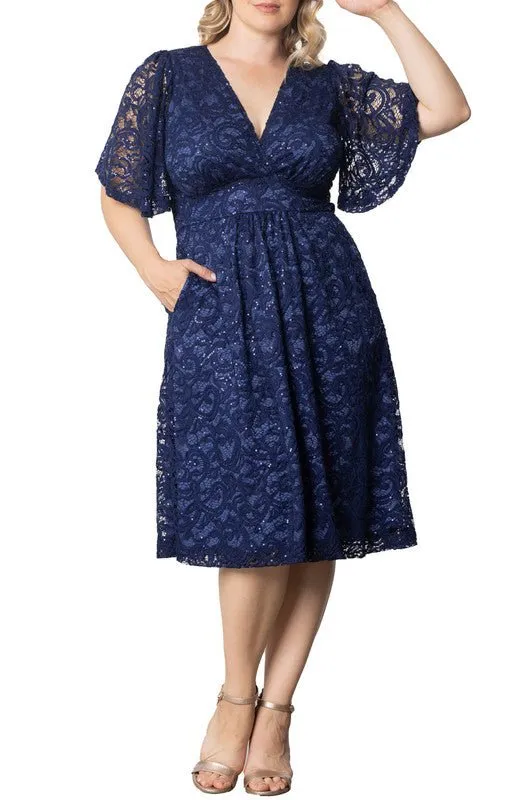 Starry Sequined Lace Cocktail Dress - Plus