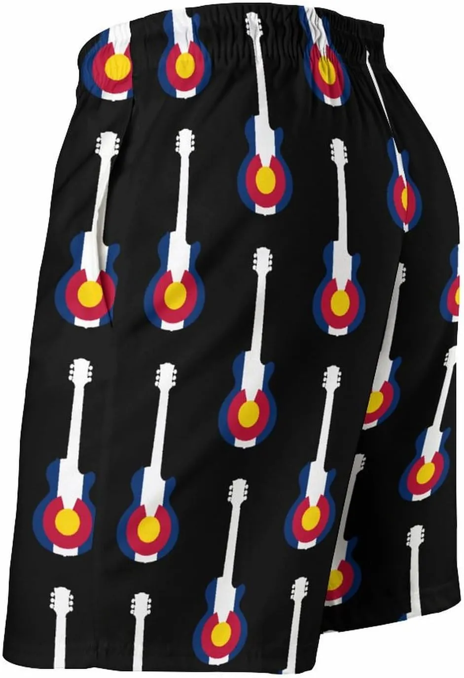 State Flag of Colorado Music Guitar Men's Swim Trunks Quick Dry Board Shorts Breathable Summer Beach Shorts Bathing Suits