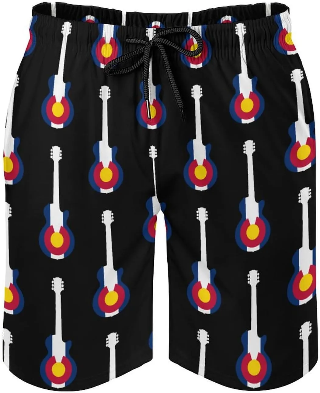 State Flag of Colorado Music Guitar Men's Swim Trunks Quick Dry Board Shorts Breathable Summer Beach Shorts Bathing Suits