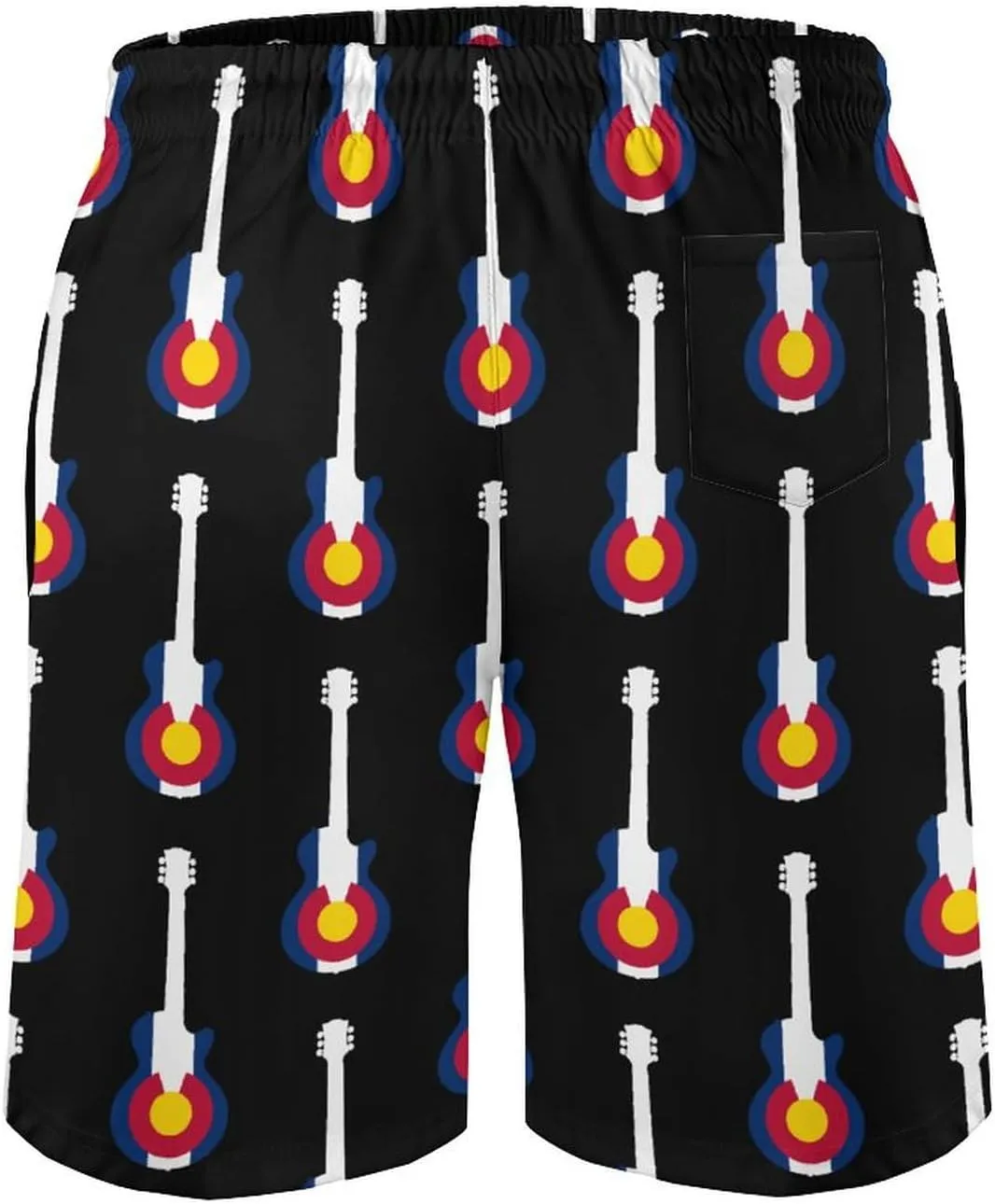 State Flag of Colorado Music Guitar Men's Swim Trunks Quick Dry Board Shorts Breathable Summer Beach Shorts Bathing Suits