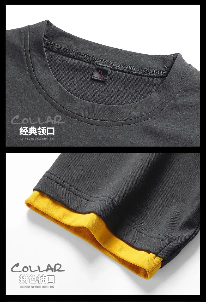 Stylish Short Sleeve T-shirts Korean Letter Printed Men's Clothing Contrasting Colors Spliced Summer Casual Round Neck Pullovers