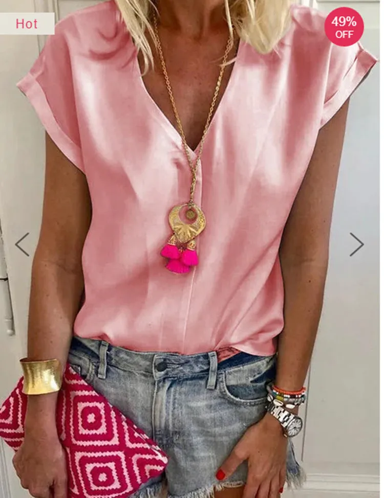Summer Popular Plus Size Women Short Sleeve Solid Colored Casual T-Shirt Tops Shirt Blouse