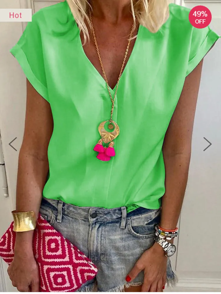 Summer Popular Plus Size Women Short Sleeve Solid Colored Casual T-Shirt Tops Shirt Blouse
