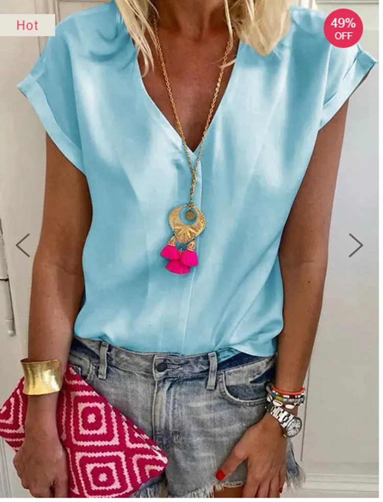 Summer Popular Plus Size Women Short Sleeve Solid Colored Casual T-Shirt Tops Shirt Blouse