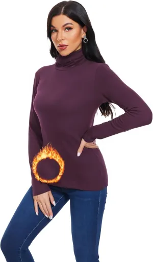 TAIPOVE Women's Thermal Fleece Turtleneck Long Sleeve Tops Lightweight Pullover Sweater Cotton Casual Soft Comfort Shirt