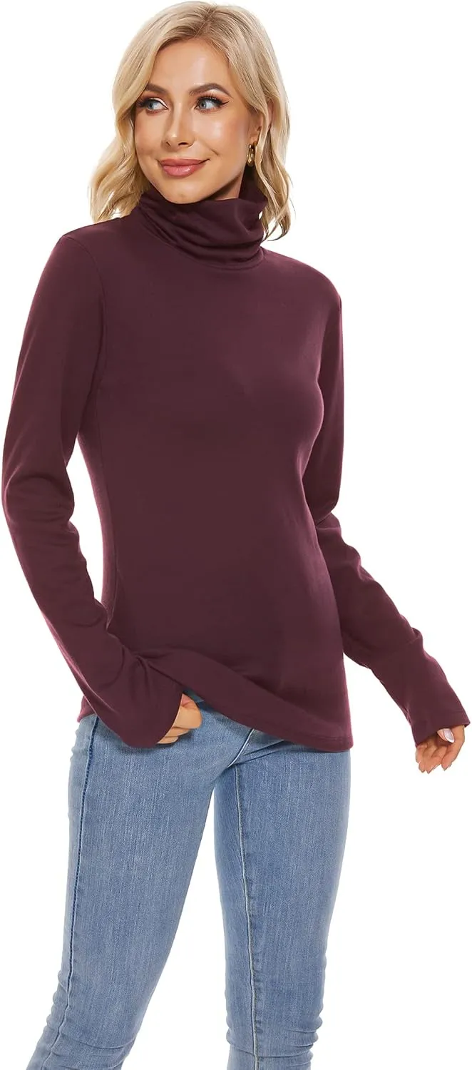 TAIPOVE Women's Thermal Fleece Turtleneck Long Sleeve Tops Lightweight Pullover Sweater Cotton Casual Soft Comfort Shirt