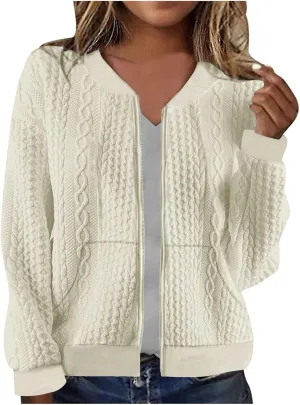 TANGNADE Women's Oversized Zip Up Sweatshirts Sweater Fall Outfits Casual Loose Knit Jackets with Pocket Cardigan Blouse