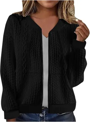 TANGNADE Women's Oversized Zip Up Sweatshirts Sweater Fall Outfits Casual Loose Knit Jackets with Pocket Cardigan Blouse