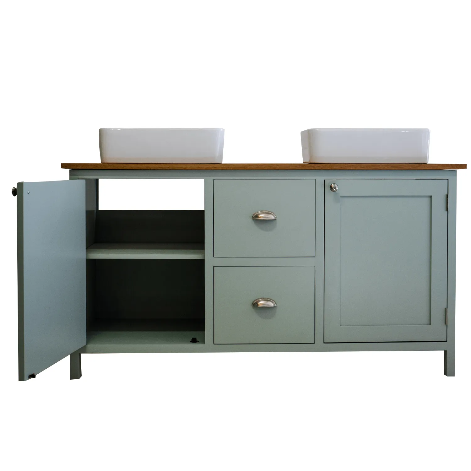 The Old English Double Vanity - With Oak Top