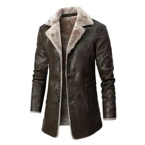 Thor - Lange dikke fleece PU-leren jas