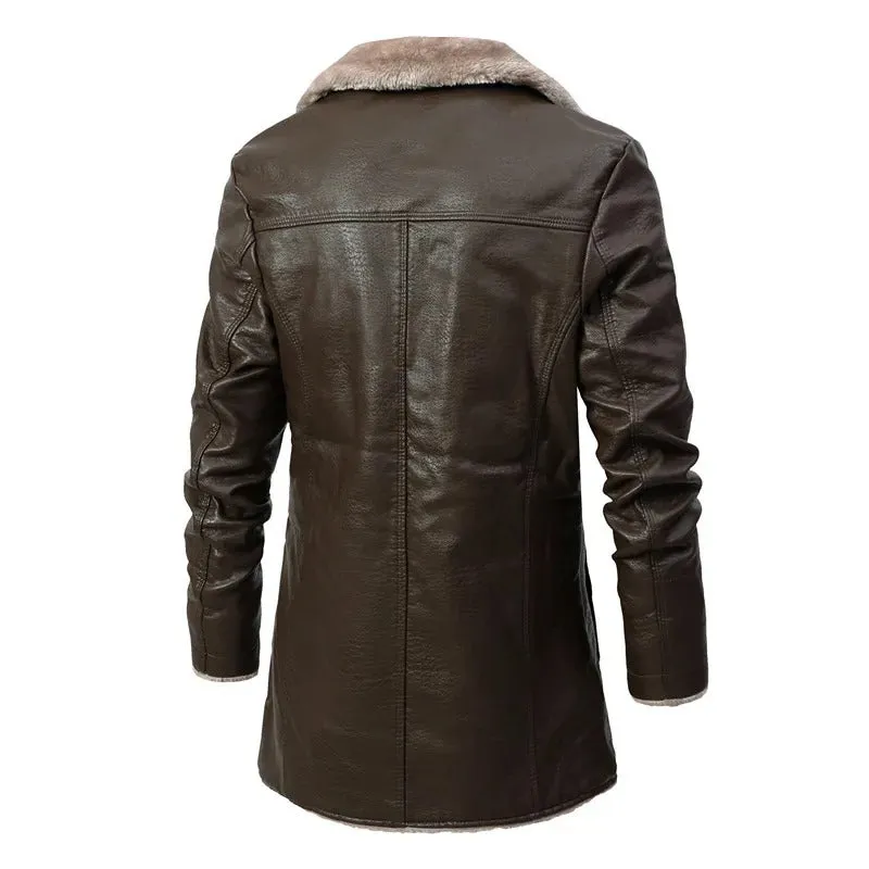 Thor - Lange dikke fleece PU-leren jas