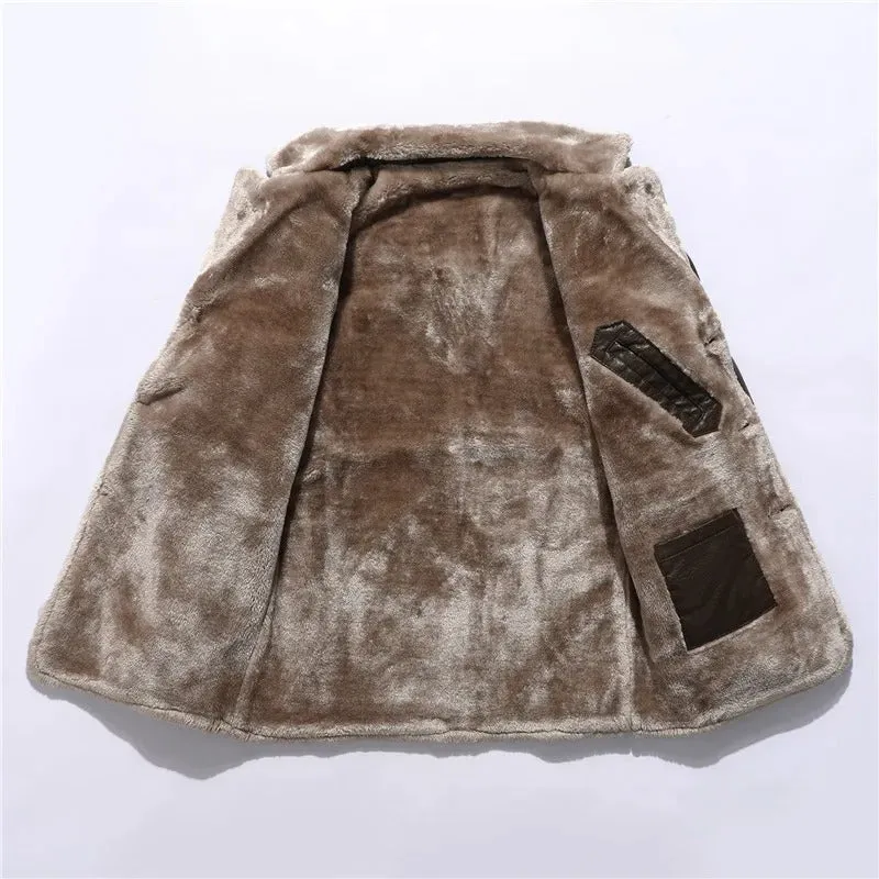 Thor - Lange dikke fleece PU-leren jas