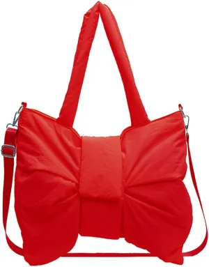 Trendy Bow-tie Shoulder Bag for Women Fashionable Purse Adjustable Hobo Crossbody Bag Nylon Adjustable Shopping Handbag