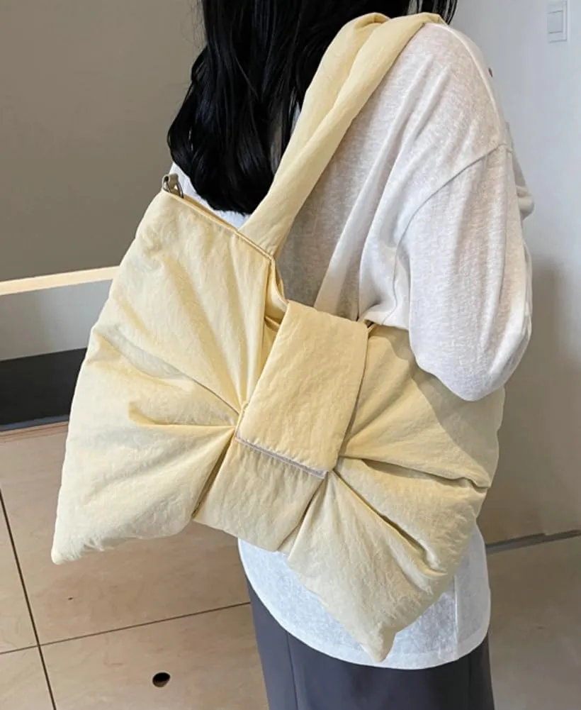 Trendy Bow-tie Shoulder Bag for Women Fashionable Purse Adjustable Hobo Crossbody Bag Nylon Adjustable Shopping Handbag