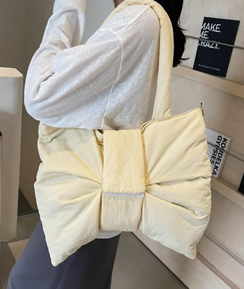 Trendy Bow-tie Shoulder Bag for Women Fashionable Purse Adjustable Hobo Crossbody Bag Nylon Adjustable Shopping Handbag