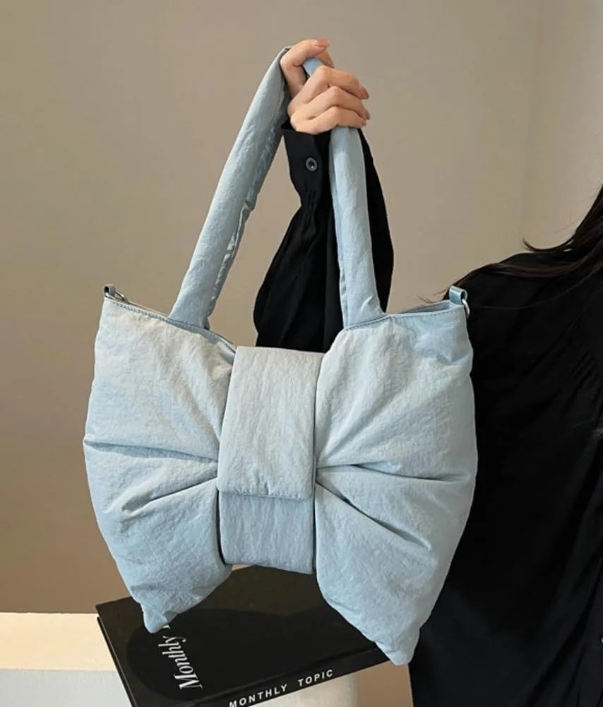 Trendy Bow-tie Shoulder Bag for Women Fashionable Purse Adjustable Hobo Crossbody Bag Nylon Adjustable Shopping Handbag