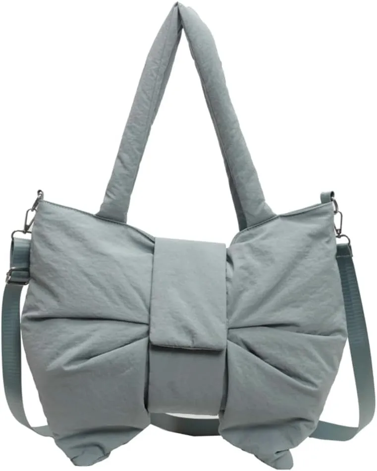 Trendy Bow-tie Shoulder Bag for Women Fashionable Purse Adjustable Hobo Crossbody Bag Nylon Adjustable Shopping Handbag