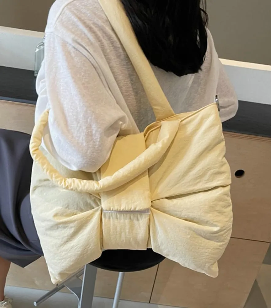 Trendy Bow-tie Shoulder Bag for Women Fashionable Purse Adjustable Hobo Crossbody Bag Nylon Adjustable Shopping Handbag