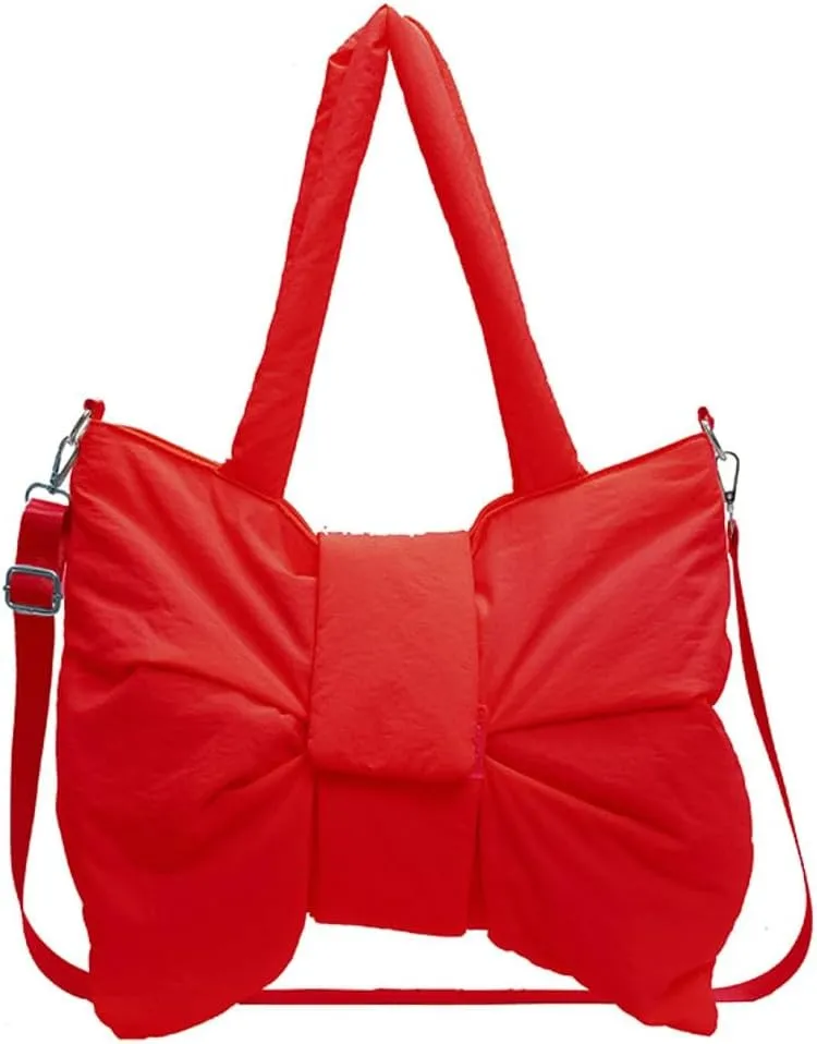 Trendy Bow-tie Shoulder Bag for Women Fashionable Purse Adjustable Hobo Crossbody Bag Nylon Adjustable Shopping Handbag