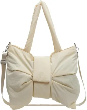 Trendy Bow-tie Shoulder Bag for Women Fashionable Purse Adjustable Hobo Crossbody Bag Nylon Adjustable Shopping Handbag