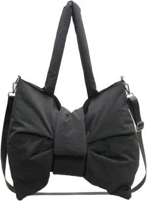 Trendy Bow-tie Shoulder Bag for Women Fashionable Purse Adjustable Hobo Crossbody Bag Nylon Adjustable Shopping Handbag