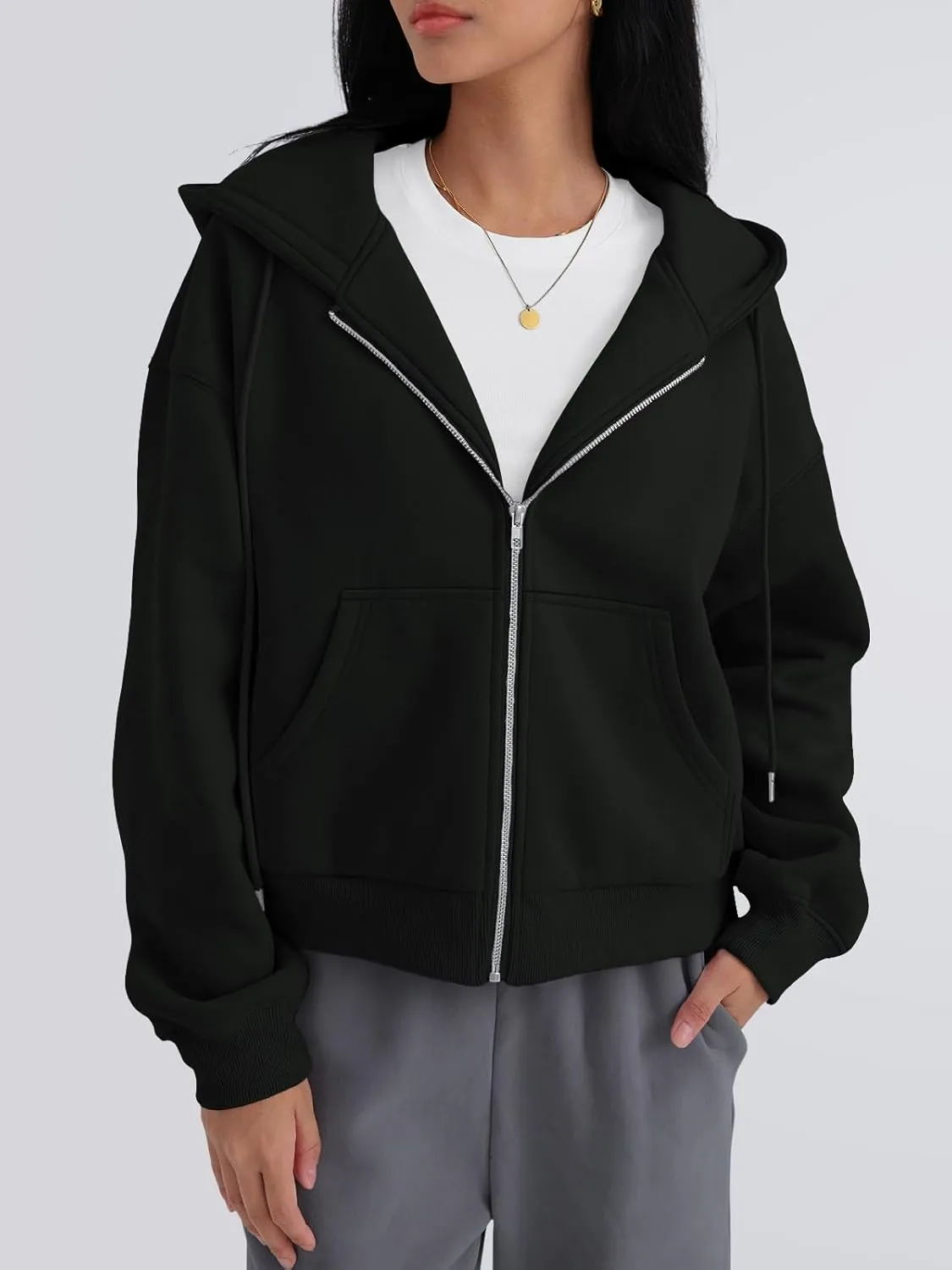Trendy Queen Zip Up Hoodies For Women Cropped Sweatshirts Fall Fashion Outfits 2025 Y2k Fleece Teen Girls Clothes