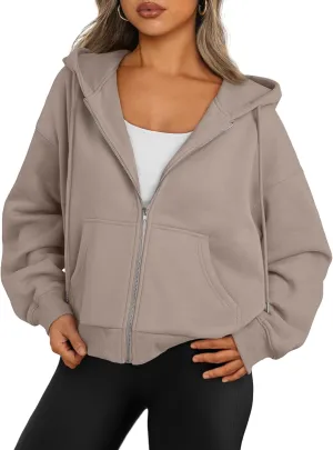 Trendy Queen Zip Up Hoodies For Women Cropped Sweatshirts Fall Fashion Outfits 2025 Y2k Fleece Teen Girls Clothes
