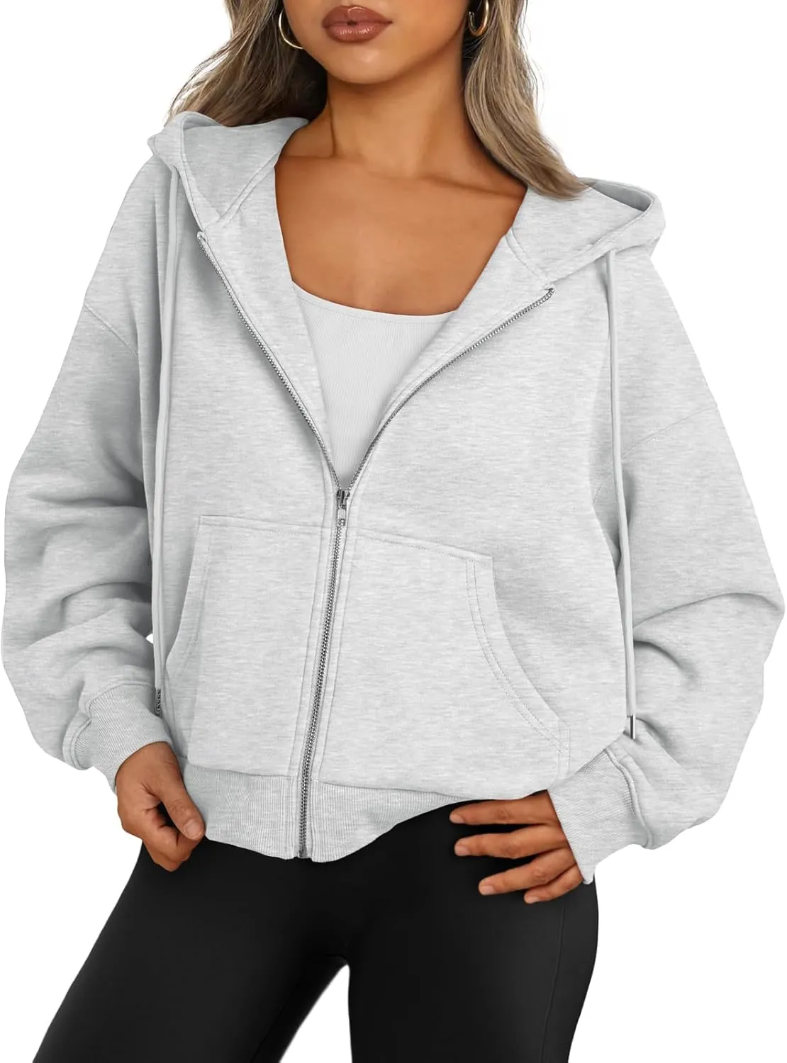 Trendy Queen Zip Up Hoodies For Women Cropped Sweatshirts Fall Fashion Outfits 2025 Y2k Fleece Teen Girls Clothes