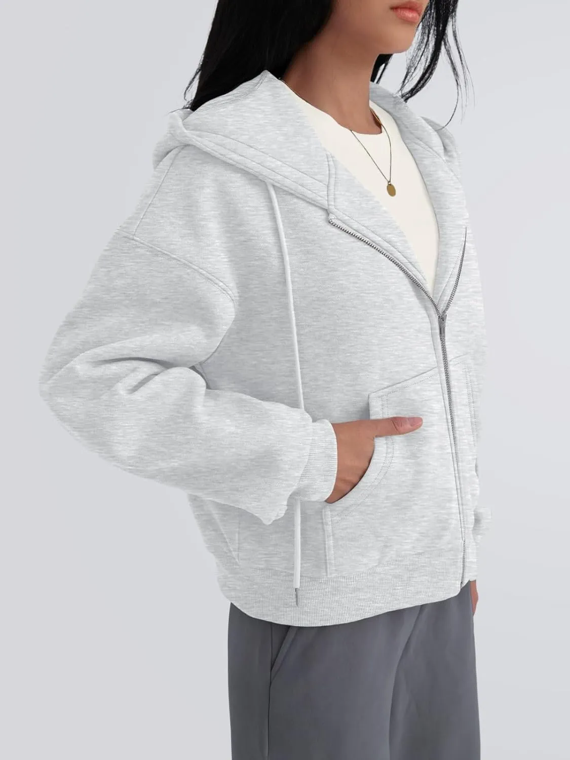 Trendy Queen Zip Up Hoodies For Women Cropped Sweatshirts Fall Fashion Outfits 2025 Y2k Fleece Teen Girls Clothes