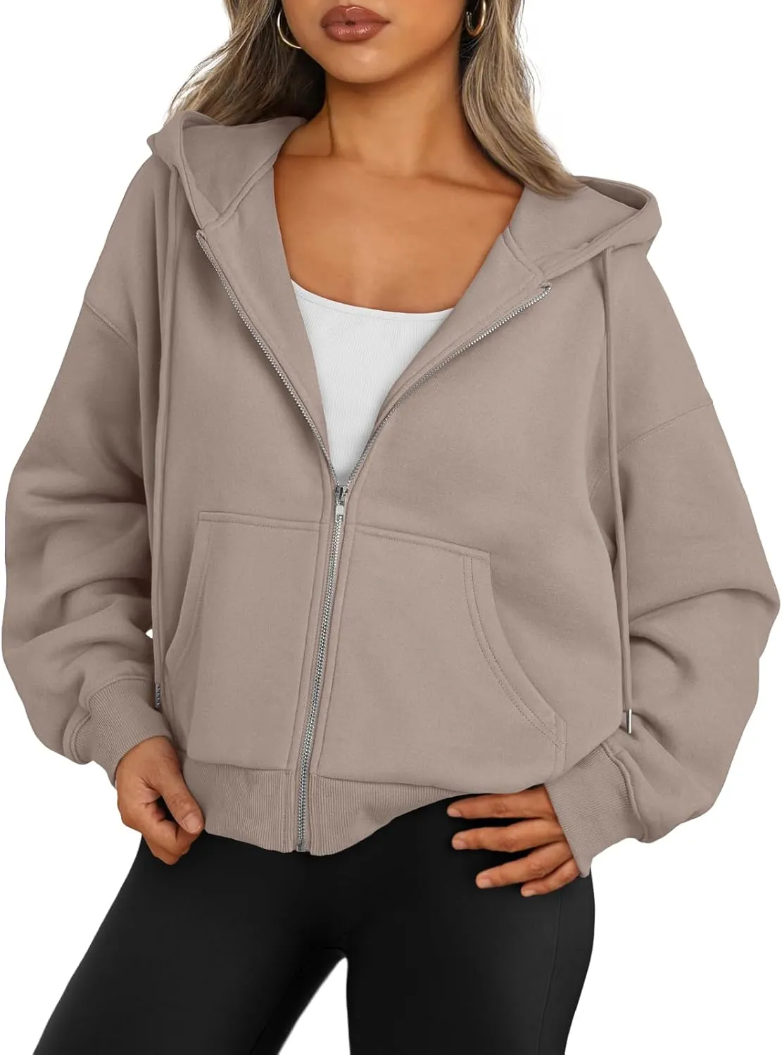 Trendy Queen Zip Up Hoodies For Women Cropped Sweatshirts Fall Fashion Outfits 2025 Y2k Fleece Teen Girls Clothes