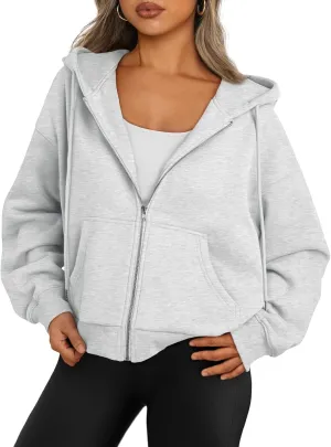 Trendy Queen Zip Up Hoodies For Women Cropped Sweatshirts Fall Fashion Outfits 2025 Y2k Fleece Teen Girls Clothes