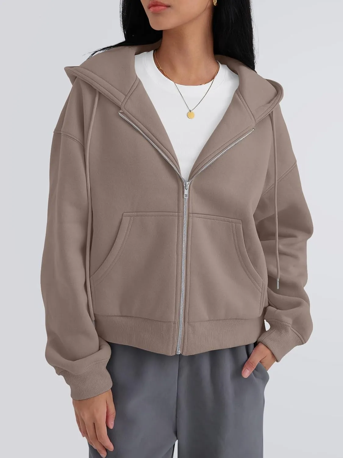Trendy Queen Zip Up Hoodies For Women Cropped Sweatshirts Fall Fashion Outfits 2025 Y2k Fleece Teen Girls Clothes