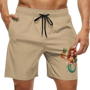 Tropical Pineapple Mermaidess Men's Swim Trunks Quick Dry Board Shorts Breathable Summer Beach Shorts Bathing Suits