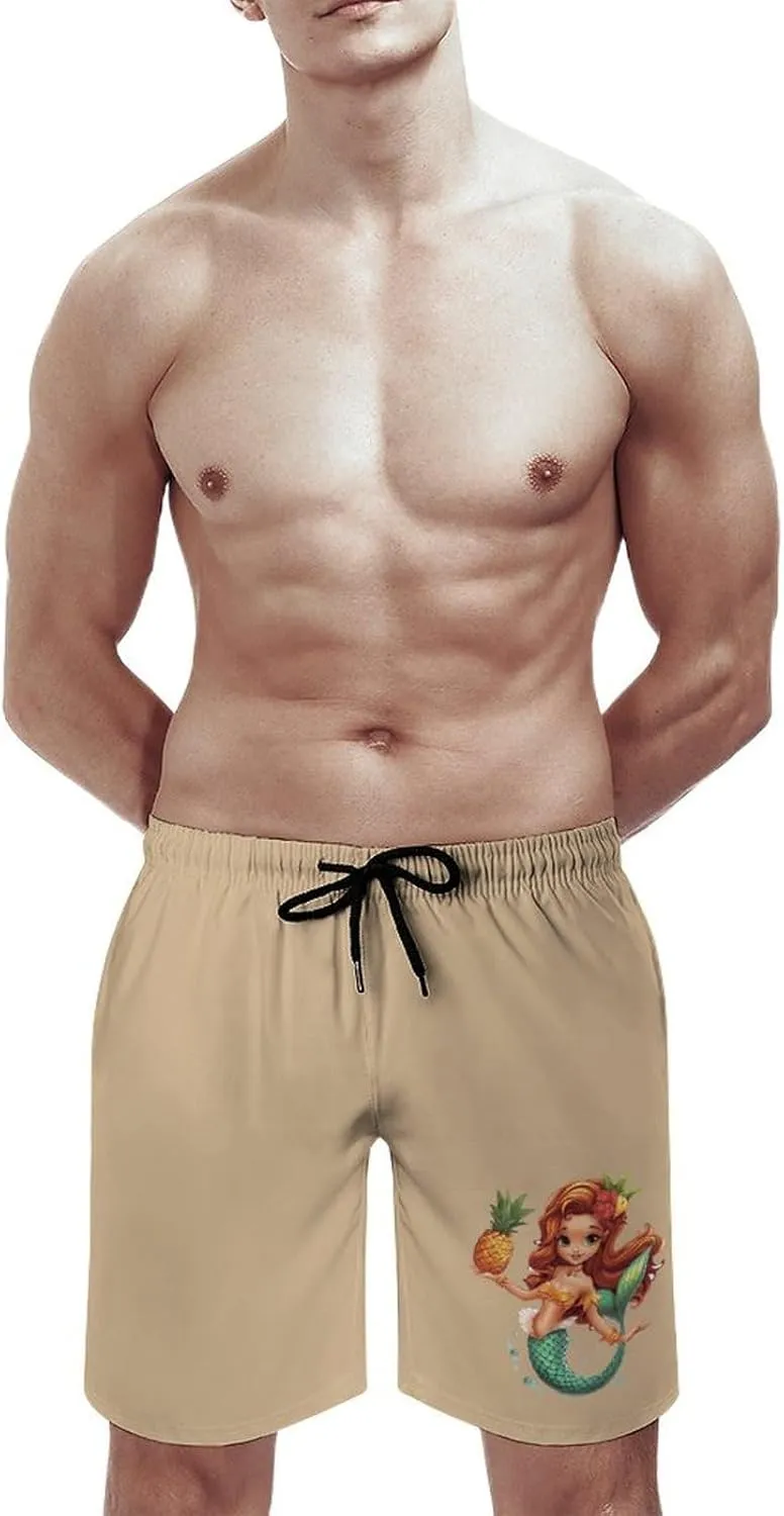 Tropical Pineapple Mermaidess Men's Swim Trunks Quick Dry Board Shorts Breathable Summer Beach Shorts Bathing Suits