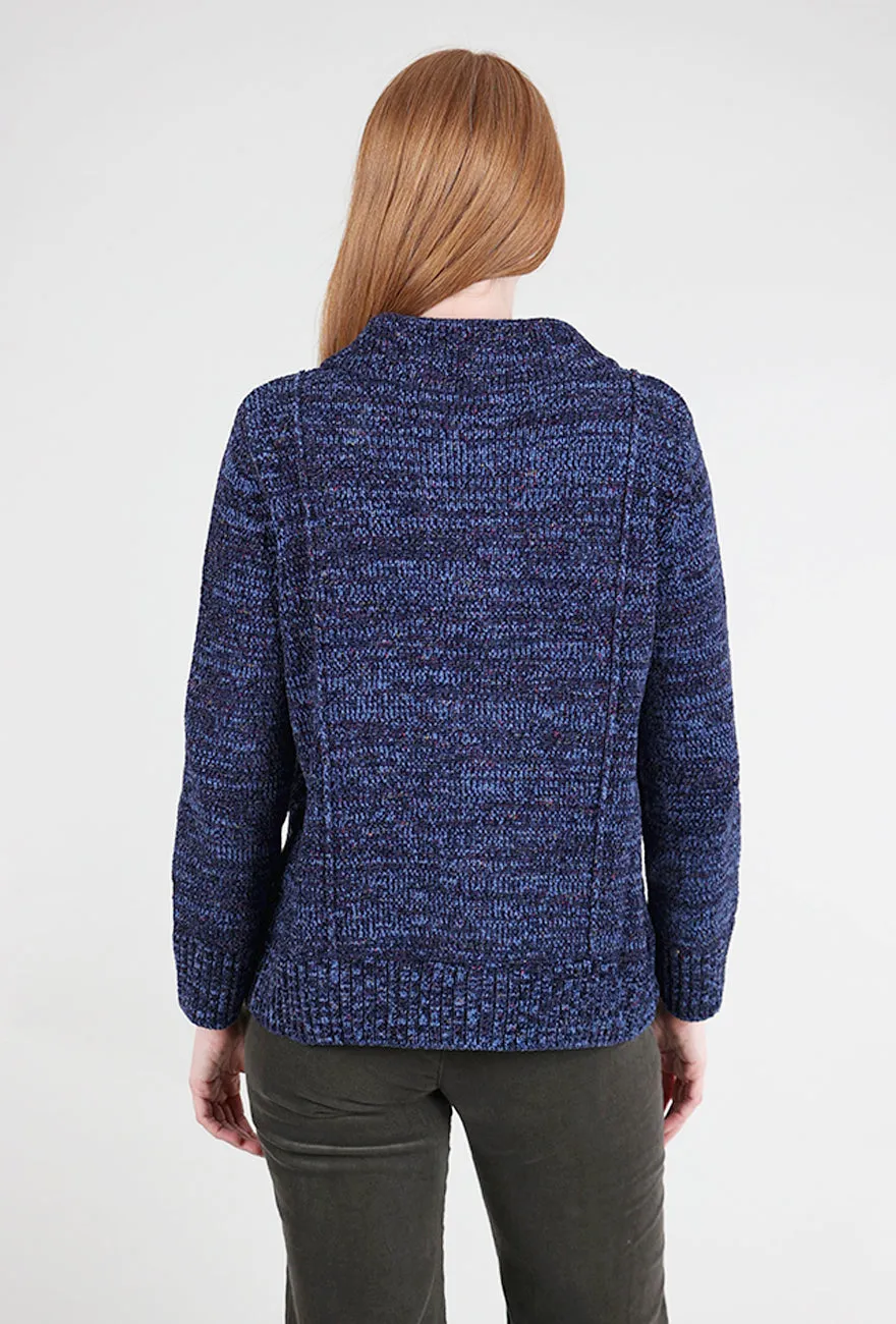 Tweedy Chenille Cardigan, Navy