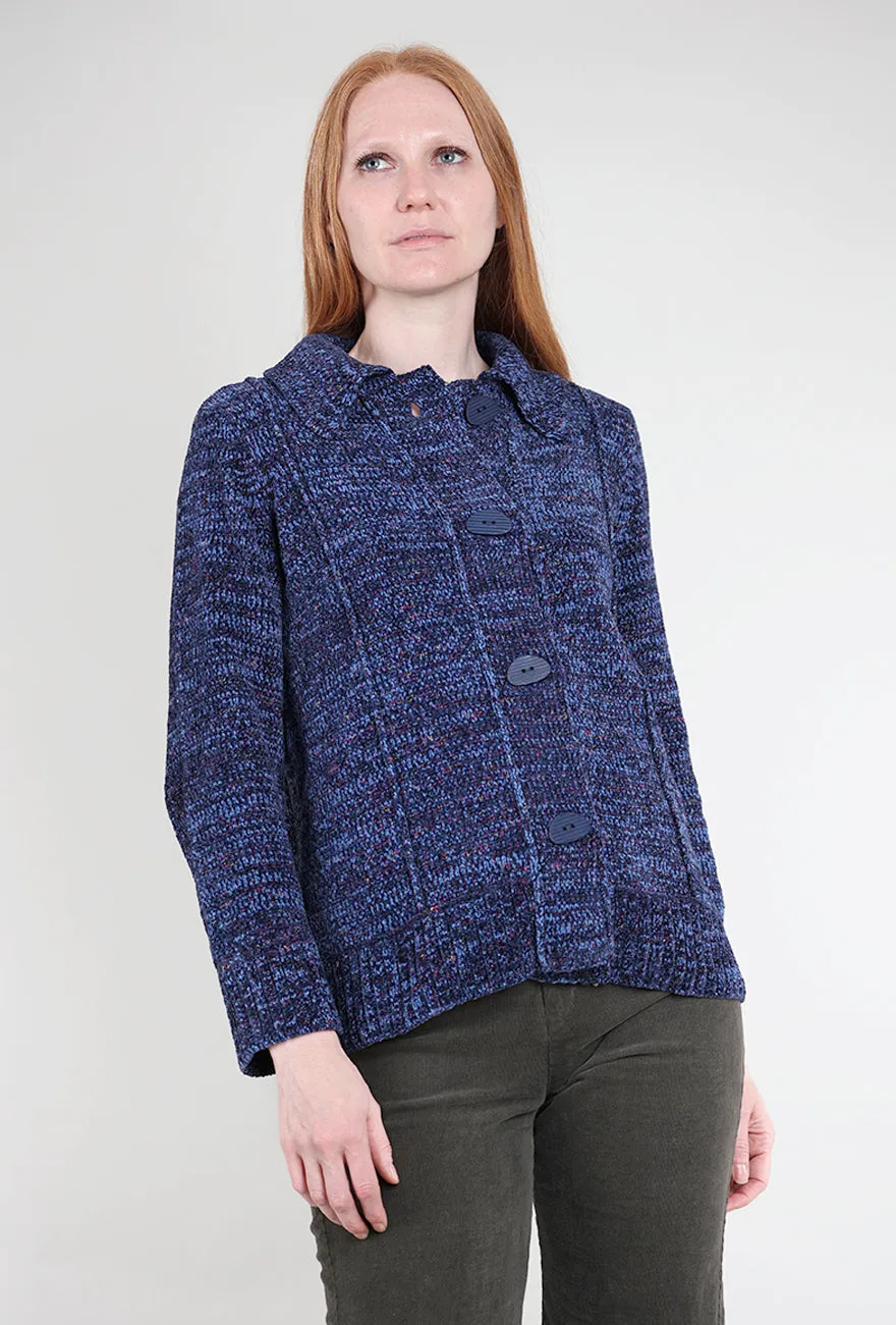Tweedy Chenille Cardigan, Navy