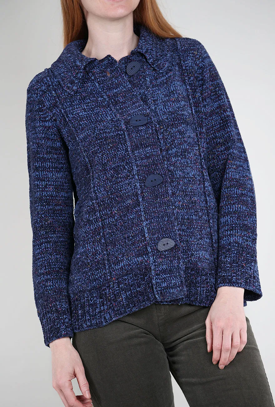 Tweedy Chenille Cardigan, Navy