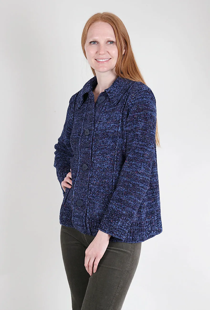 Tweedy Chenille Cardigan, Navy